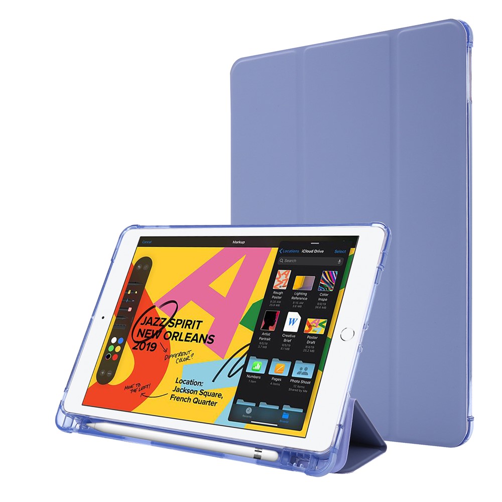 Tri-fold Stand Leather Tablet Shell with Pen Slot for iPad 10.2 (2019) - Purple-1