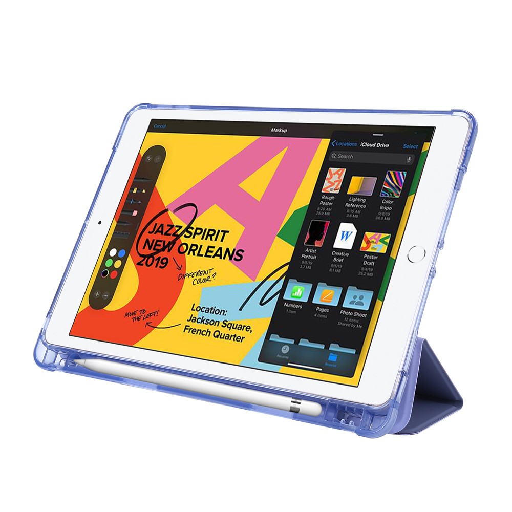 Tri-fold Stand Leather Tablet Shell with Pen Slot for iPad 10.2 (2019) - Purple-4