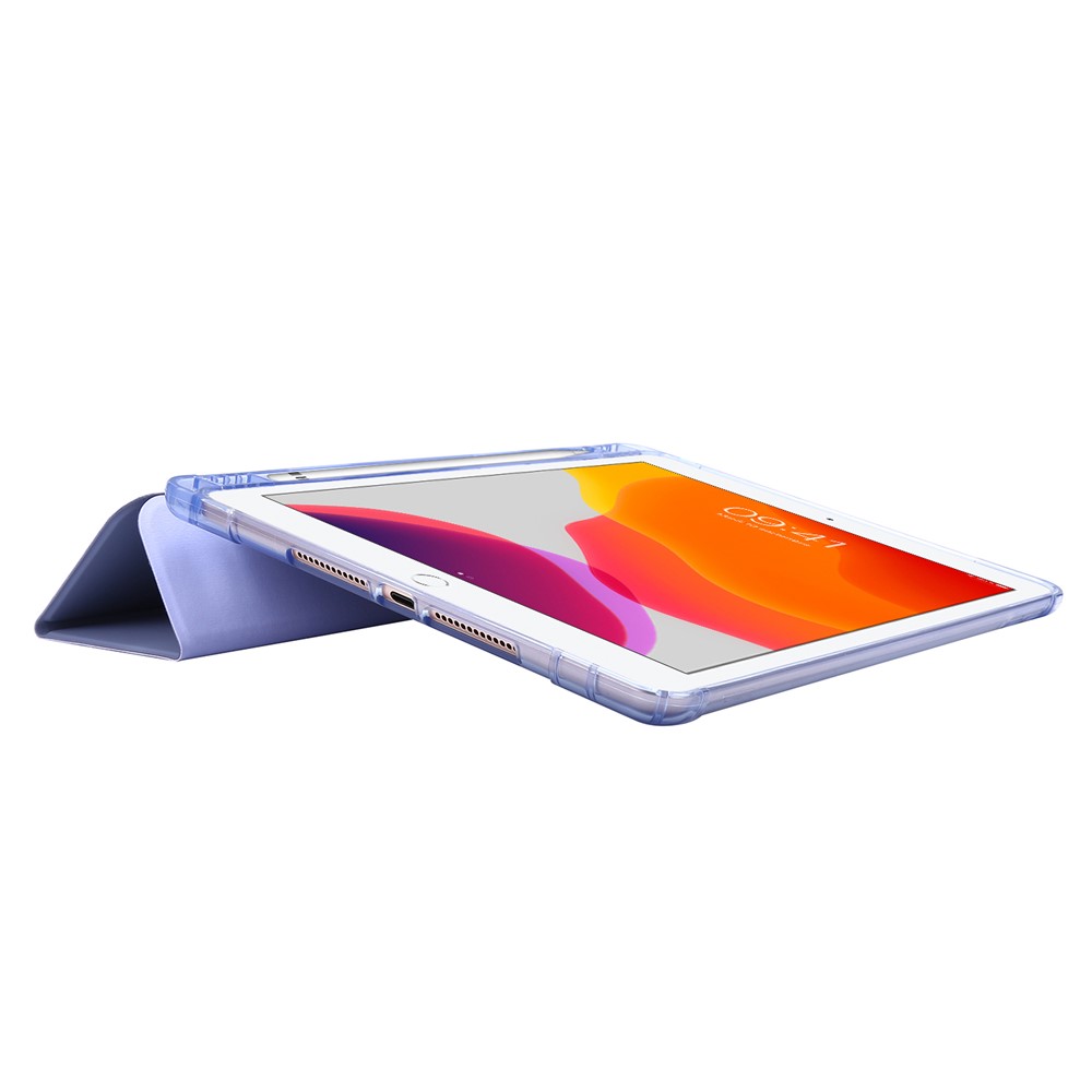 Tri-fold Stand Leather Tablet Shell with Pen Slot for iPad 10.2 (2019) - Purple-5