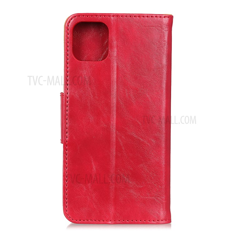 Verrücktes Pferd Spaltleder Brieftasche Schutzfall Für Iphone 12 Pro Max 6.7 Zoll - Rot-3