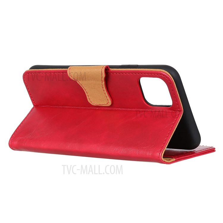 Verrücktes Pferd Spaltleder Brieftasche Schutzfall Für Iphone 12 Pro Max 6.7 Zoll - Rot-4
