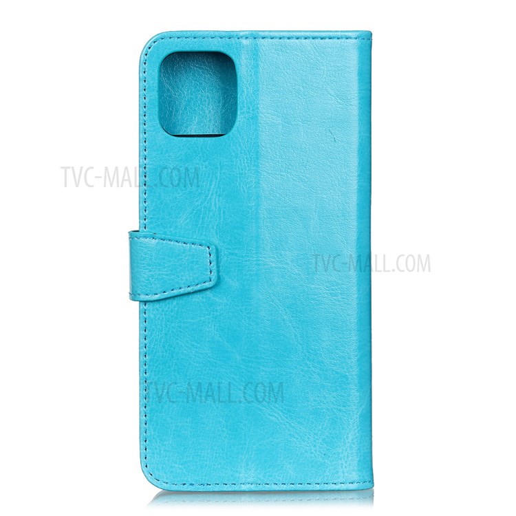 Crazy Horse Wallet Stand PU Leather Case Flip Shell for Apple iPhone 12 Pro Max 6.7 inch - Blue-3