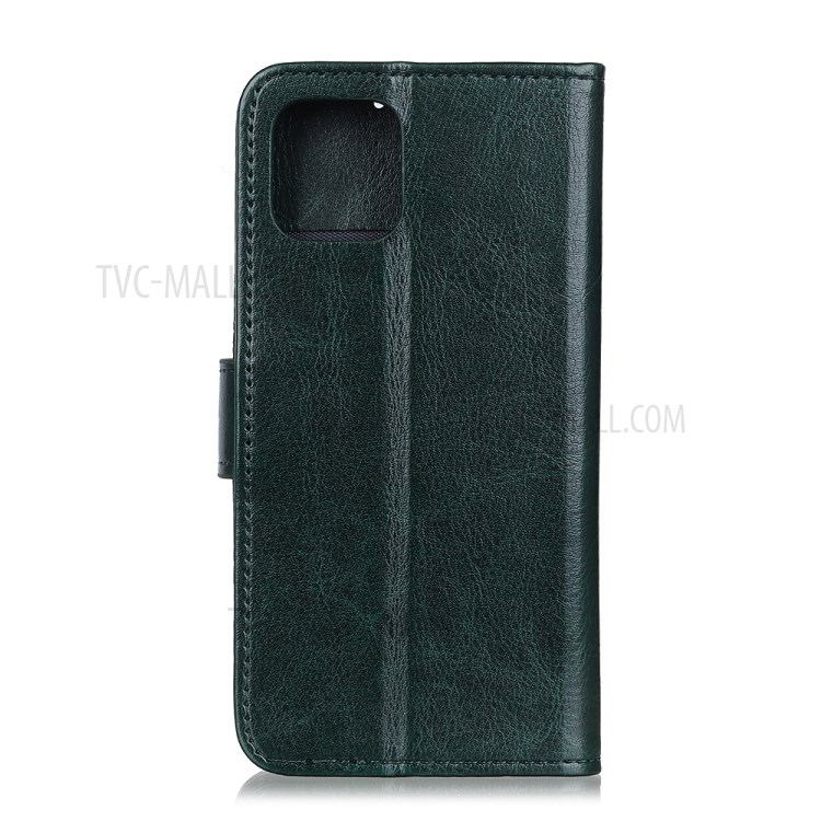 Crazy Horse Phone Cover Leather Protector Shell for iPhone 12 Pro Max 6.7 inch - Dark Green-3