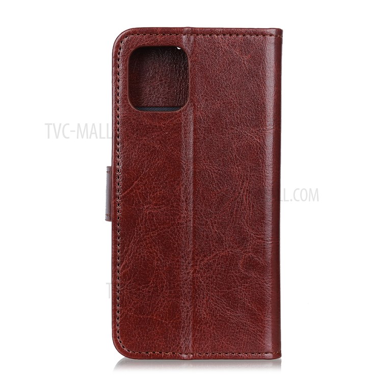 Crazy Horse Phone Cover Leather Protector Shell for iPhone 12 Pro Max 6.7 inch - Brown-3