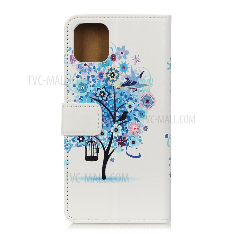 Pattern Printing Leather Phone Case Cover for Apple iPhone 12 Pro Max 6.7 inch - Blue Flowers Tree-2