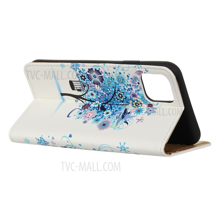 Pattern Printing Leather Phone Case Cover for Apple iPhone 12 Pro Max 6.7 inch - Blue Flowers Tree-3