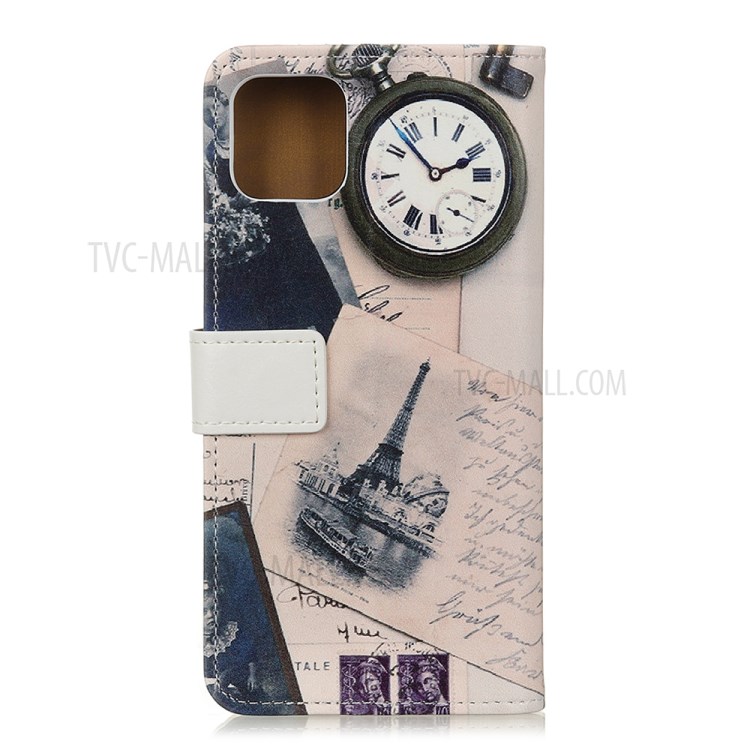 Pattern Printing Leather Phone Cover Case for Apple iPhone 12 5.4 inch - Eiffel Tower-2