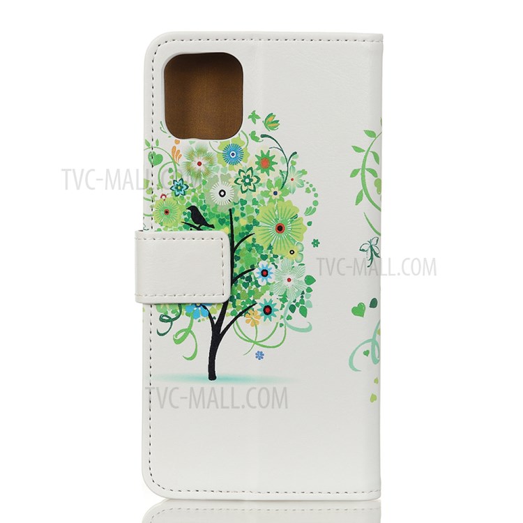Pattern Printing Leather Phone Cover Case for Apple iPhone 12 5.4 inch - Green Flowers-2