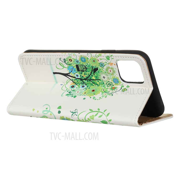 Pattern Printing Leather Phone Cover Case for Apple iPhone 12 5.4 inch - Green Flowers-3