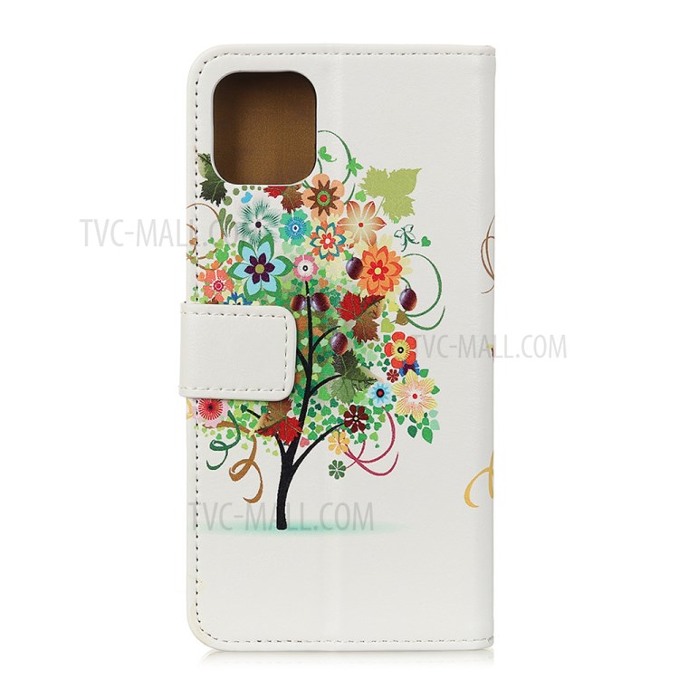 Pattern Printing Leather Phone Cover Case for Apple iPhone 12 5.4 inch - Flowers Tree-2