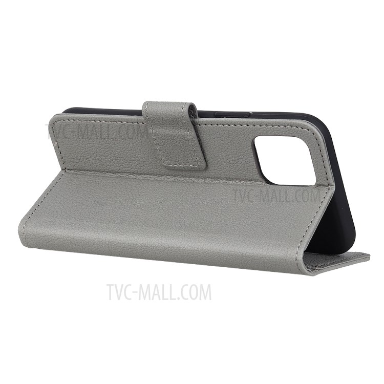 Litchi Surface Leather Cell Phone Shell for iPhone 12 5.4 inch - Grey-4