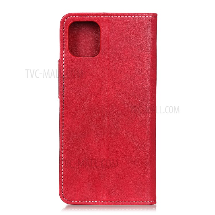S-shaped Cowhide Skin Style Leather Case for iPhone 12 5.4 inch - Red-3