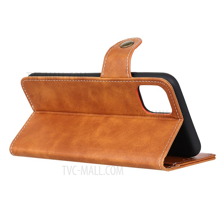 S-shaped Cowhide Skin Style Leather Case for iPhone 12 5.4 inch - Brown-4