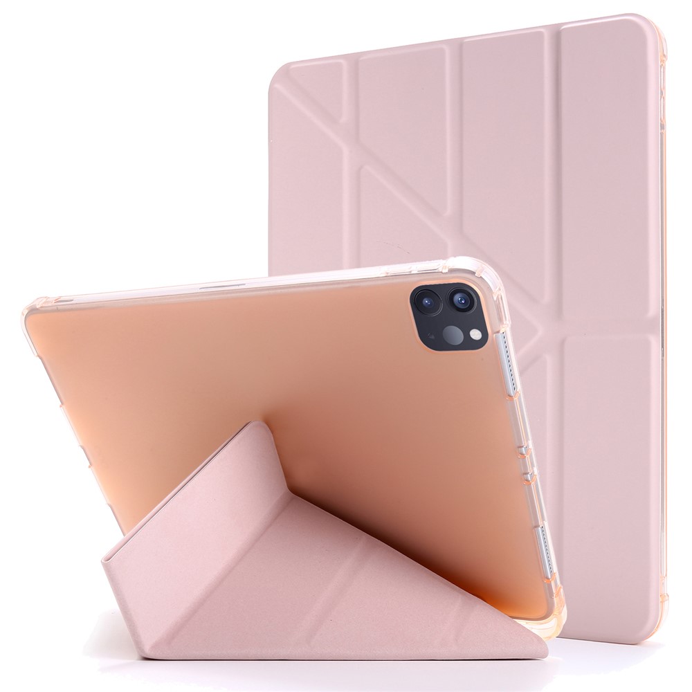 Support Déformable En Cuir Comprimé Intelligent Étui De Protection Pour IPad Pro 12,9 Pouces (2020) / (2018) - Rose-1
