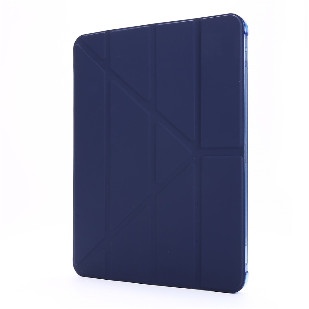 Couro Suporte Deformável Inteligente Comprimido Caixa Protectora Para Capas Pro 12,9 Polegadas (2020) / (2018) - Azul Escuro-2