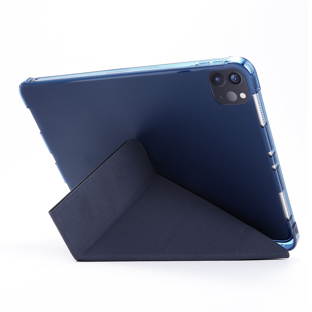 Couro Suporte Deformável Inteligente Comprimido Caixa Protectora Para Capas Pro 12,9 Polegadas (2020) / (2018) - Azul Escuro-3