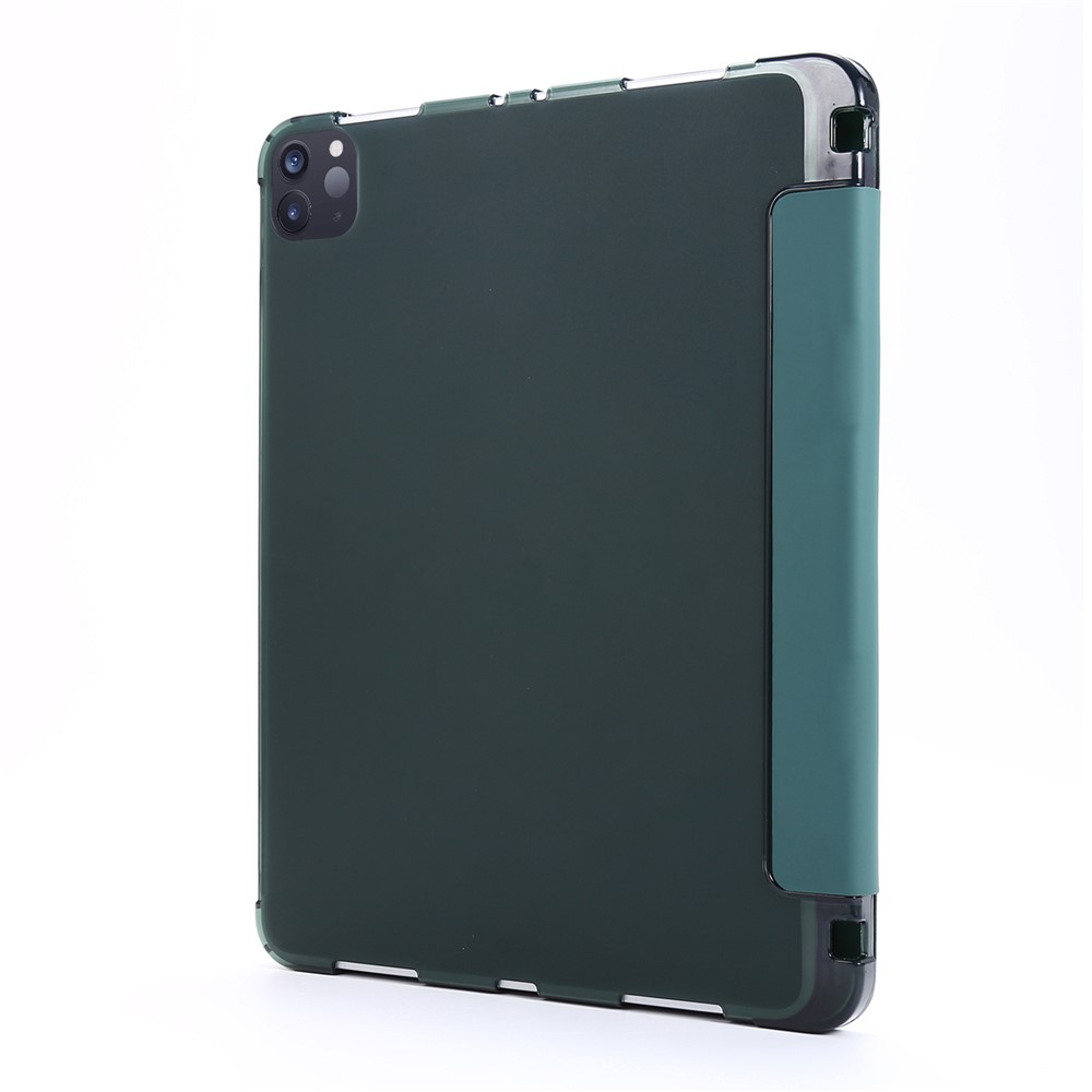 Tri-fold Stand Leather Tablet Protective Case with Pen Slot for iPad Pro 12.9-inch (2020)/(2018) - Dark Green-3