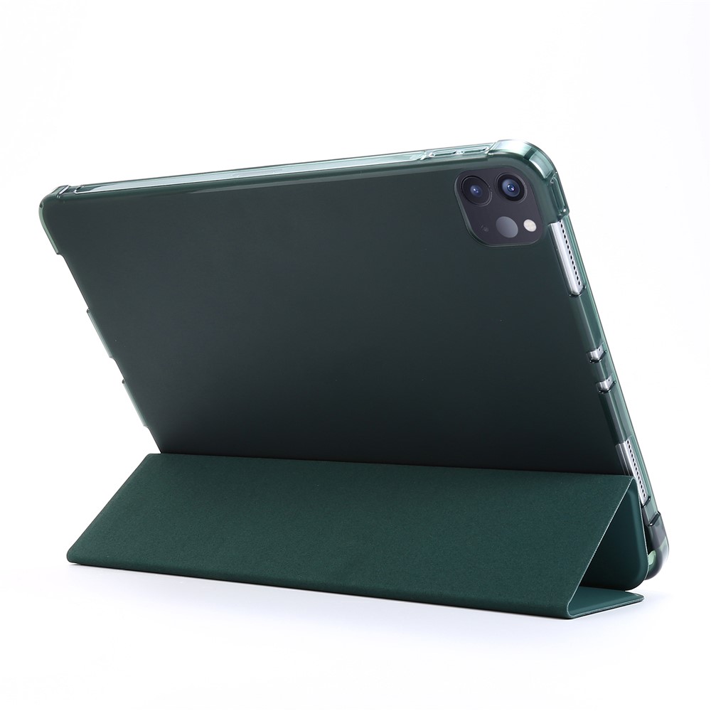 Tri-fold Stand Leather Tablet Protective Case with Pen Slot for iPad Pro 12.9-inch (2020)/(2018) - Dark Green-6