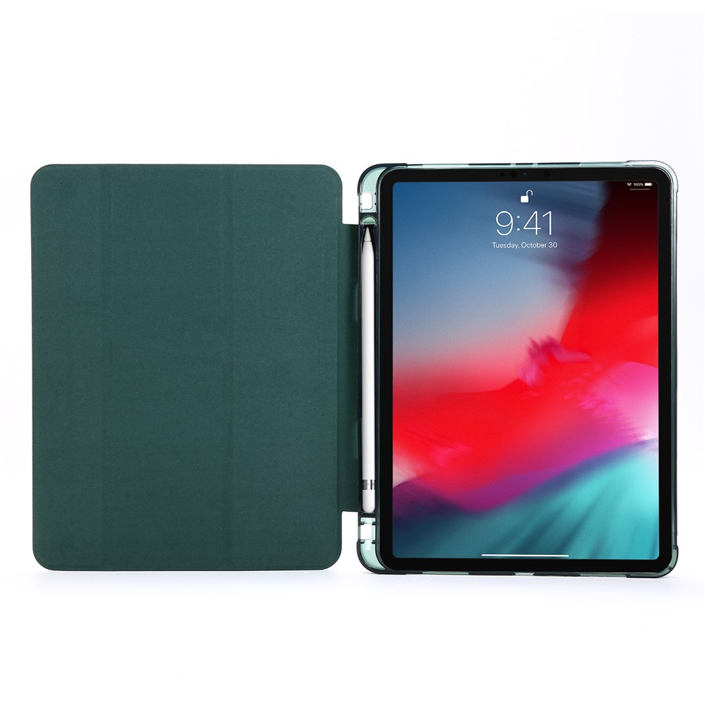 Tri-fold Stand Leather Tablet Protective Case with Pen Slot for iPad Pro 12.9-inch (2020)/(2018) - Dark Green-7