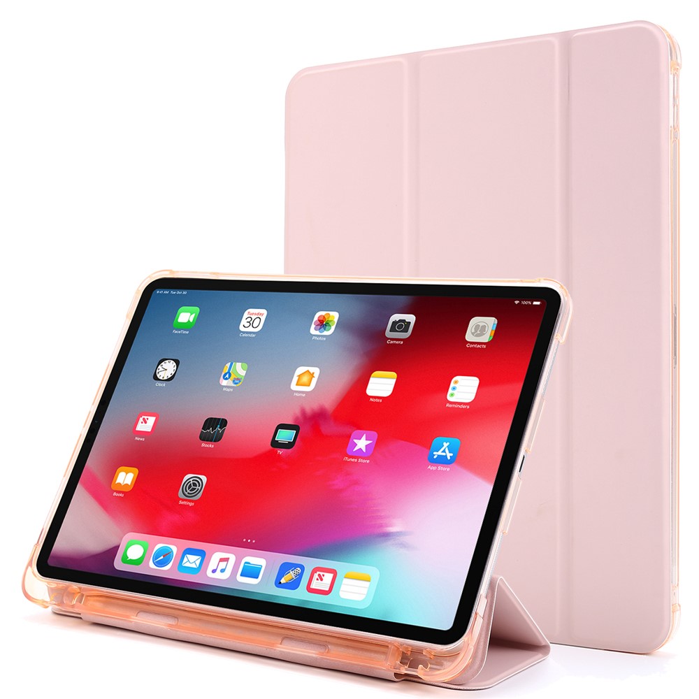 Tri-fold Stand Leather Tablet Protective Case with Pen Slot for iPad Pro 12.9-inch (2020)/(2018) - Pink-1