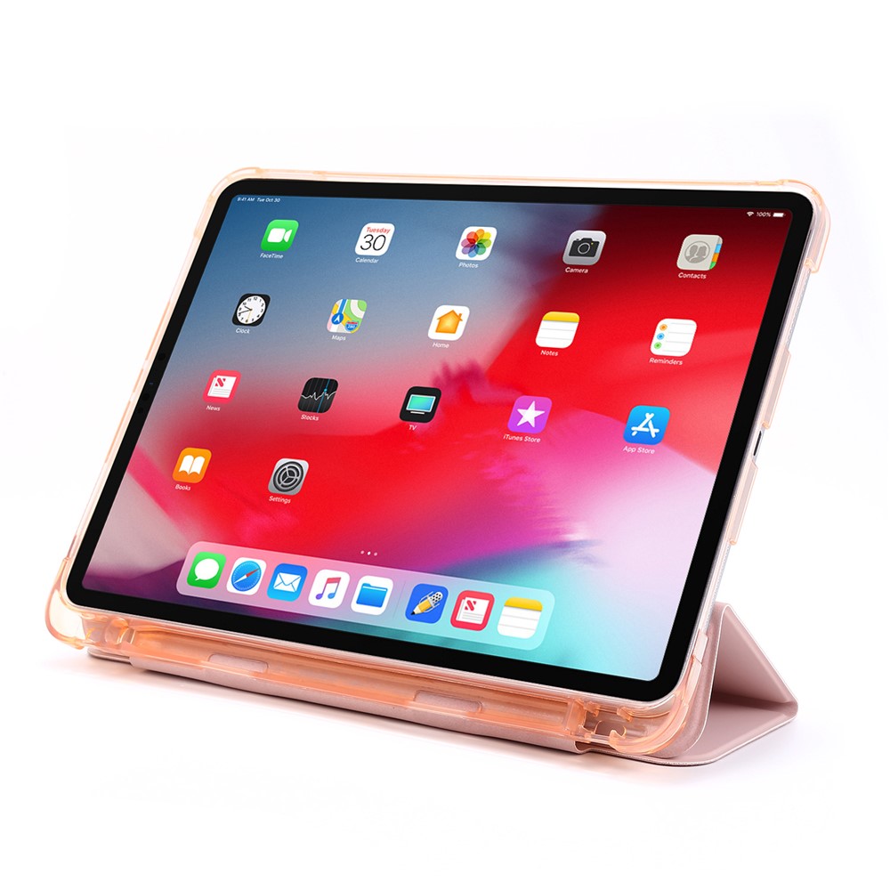 Tri-fold Stand Leather Tablet Protective Case with Pen Slot for iPad Pro 12.9-inch (2020)/(2018) - Pink-4