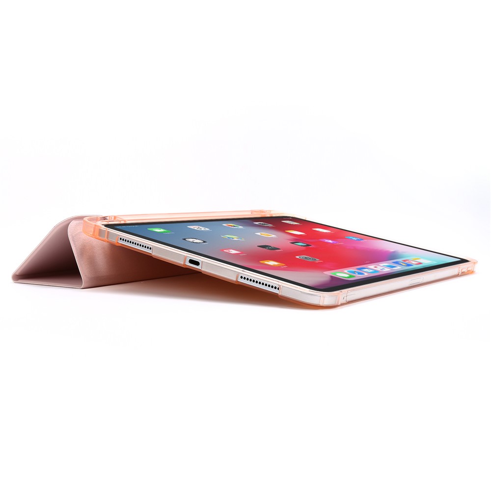 Tri-fold Stand Leather Tablet Protective Case with Pen Slot for iPad Pro 12.9-inch (2020)/(2018) - Pink-5
