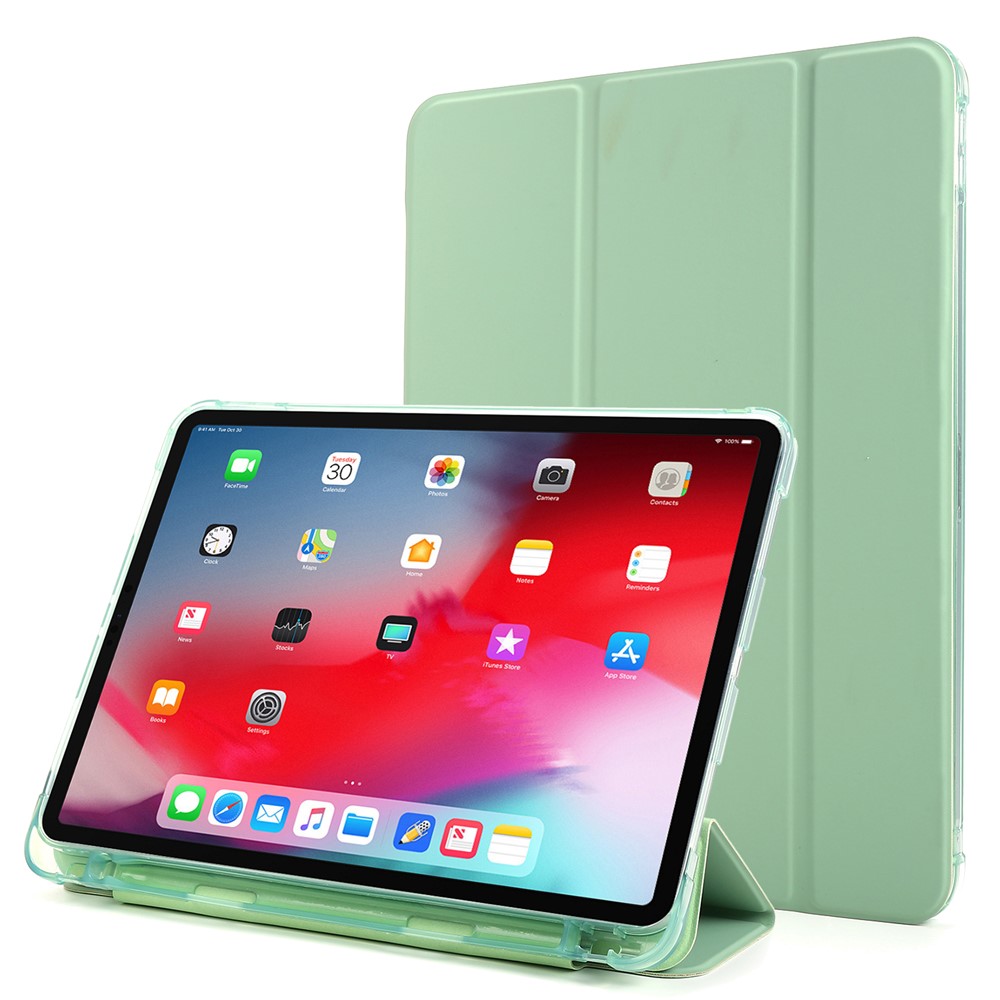 Tri-fold Stand Leather Tablet Protective Case with Pen Slot for iPad Pro 12.9-inch (2020)/(2018) - Light Green-1