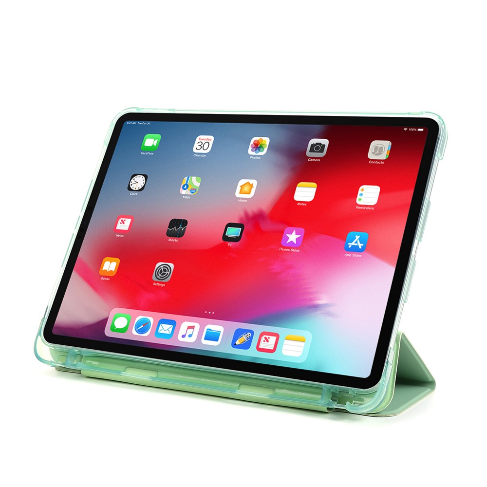 Tri-fold Stand Leather Tablet Protective Case with Pen Slot for iPad Pro 12.9-inch (2020)/(2018) - Light Green-4