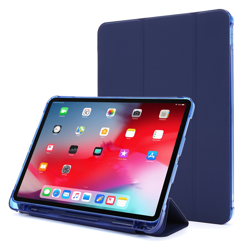 Tri-fold Stand Leather Tablet Protective Case with Pen Slot for iPad Pro 12.9-inch (2020)/(2018) - Dark Blue-1