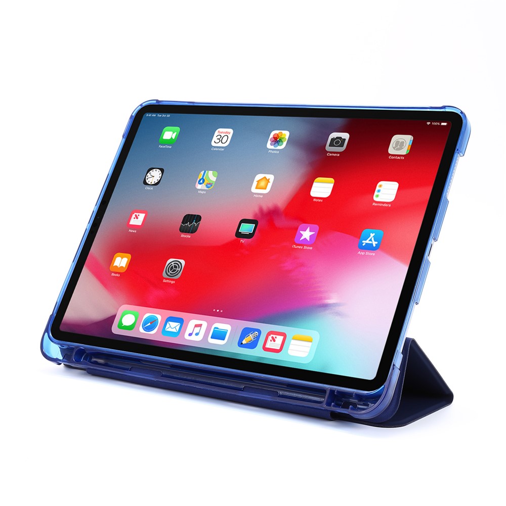 Tri-fold Stand Leather Tablet Protective Case with Pen Slot for iPad Pro 12.9-inch (2020)/(2018) - Dark Blue-4