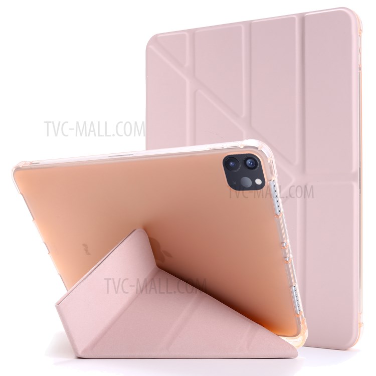 Deformable Stand Leather Smart Tablet Cover Case for iPad Pro 11-inch (2020)/(2018) - Pink-1