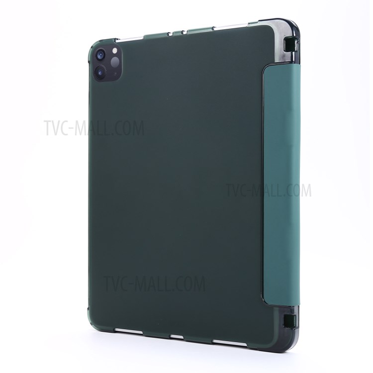 Tri-fold Stand Leather Tablet Cover Case with Pen Slot for iPad Pro 11-inch (2020)/(2018) - Dark Green-3