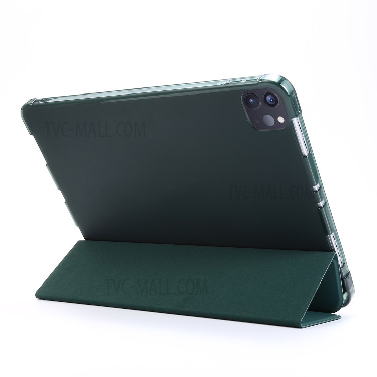 Tri-fold Stand Leather Tablet Cover Case with Pen Slot for iPad Pro 11-inch (2020)/(2018) - Dark Green-6