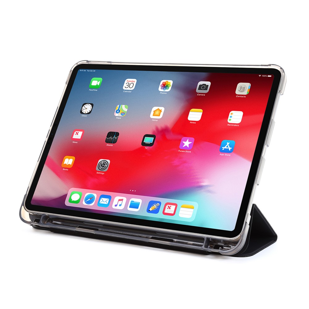 Tri-fold Stand Leather Tablet Cover Case with Pen Slot for iPad Pro 11-inch (2020)/(2018) - Black-4