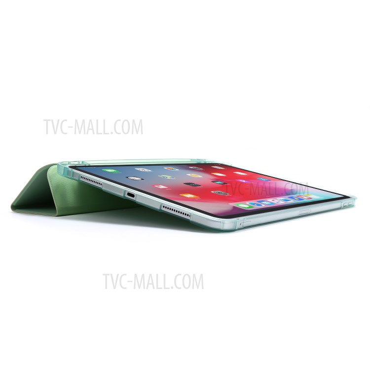 Tri-fold Stand Leather Tablet Cover Case with Pen Slot for iPad Pro 11-inch (2020)/(2018) - Light Green-5