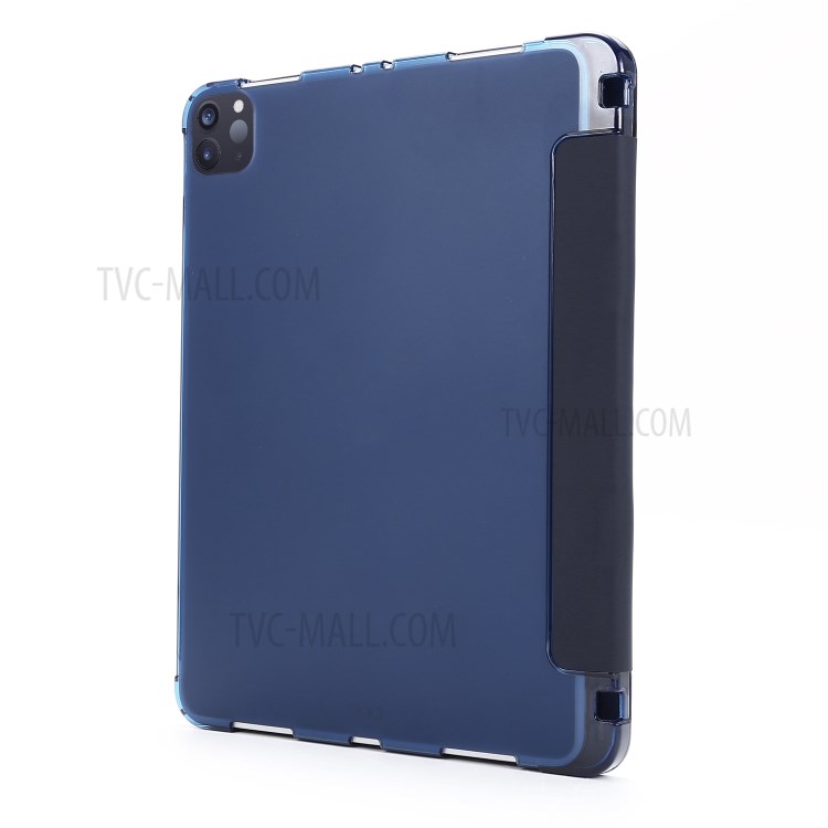 Tri-fold Stand Leather Tablet Cover Case with Pen Slot for iPad Pro 11-inch (2020)/(2018) - Dark Blue-3