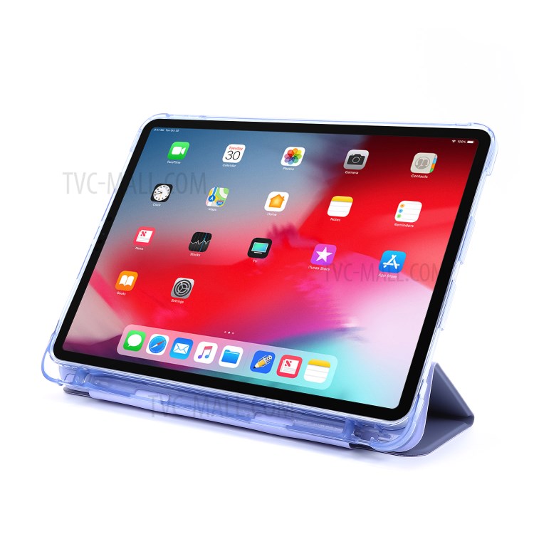 Tri-fold Stand Leather Tablet Cover Case with Pen Slot for iPad Pro 11-inch (2020)/(2018) - Purple-4