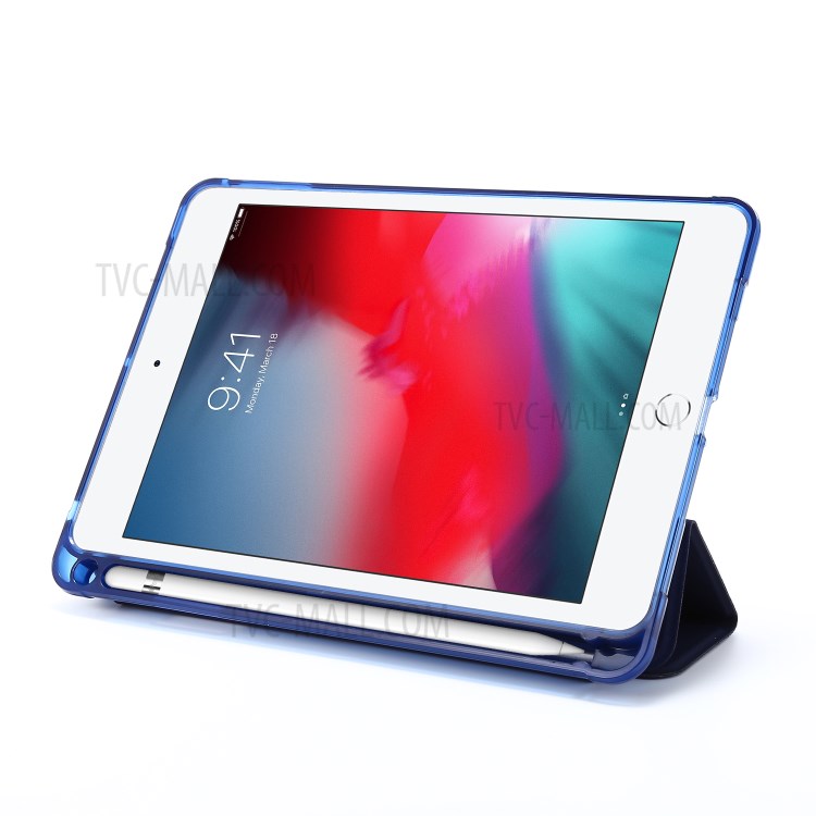Tri-fold Stand Leather Tablet Shell with Pen Slot for iPad mini (2019) 7.9 inch/iPad mini 4/3/2/1 - Blue-4