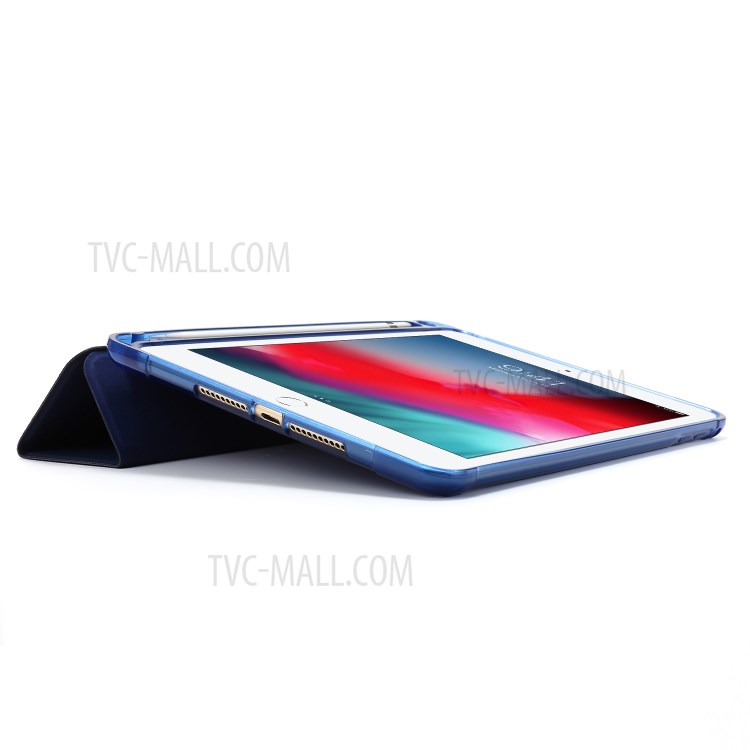 Tri-fold Stand Leather Tablet Shell with Pen Slot for iPad mini (2019) 7.9 inch/iPad mini 4/3/2/1 - Blue-5