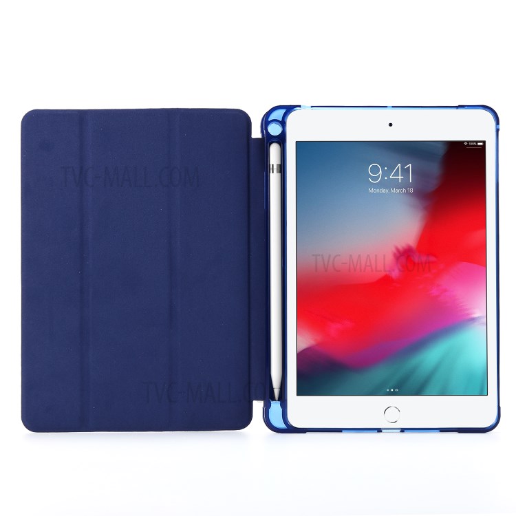 Tri-fold Stand Leather Tablet Shell with Pen Slot for iPad mini (2019) 7.9 inch/iPad mini 4/3/2/1 - Blue-7