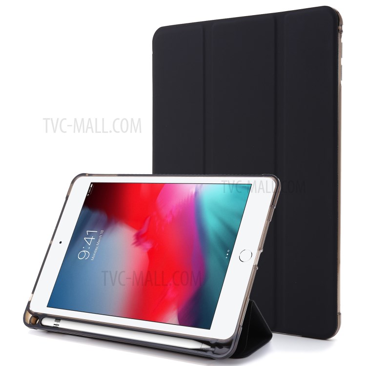 Tri-fold Stand Leather Tablet Shell with Pen Slot for iPad mini (2019) 7.9 inch/iPad mini 4/3/2/1 - Black-1