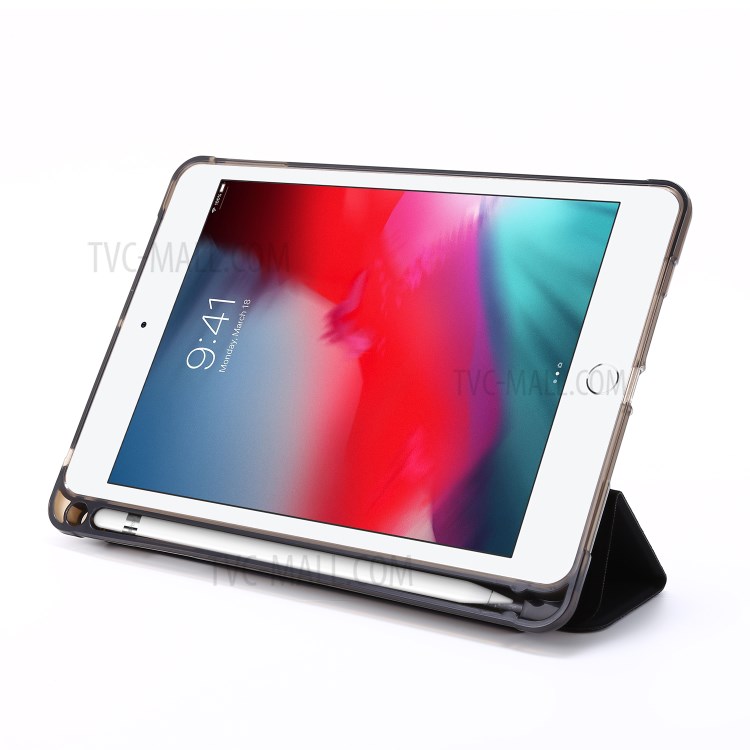Tri-fold Stand Leather Tablet Shell with Pen Slot for iPad mini (2019) 7.9 inch/iPad mini 4/3/2/1 - Black-4