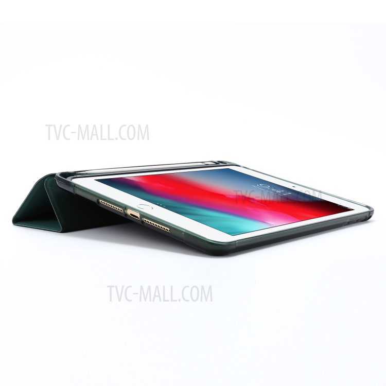 Tri-fold Stand Leather Tablet Shell with Pen Slot for iPad mini (2019) 7.9 inch/iPad mini 4/3/2/1 - Dark Green-5