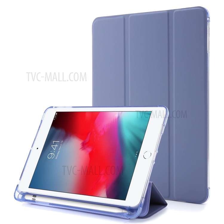 Tri-fold Stand Leather Tablet Shell with Pen Slot for iPad mini (2019) 7.9 inch/iPad mini 4/3/2/1 - Purple-1