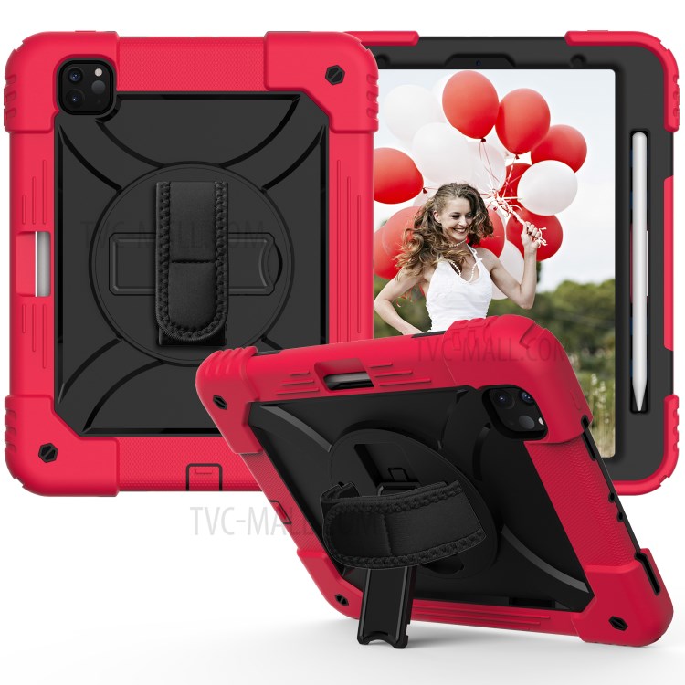 PC + TPU Shell with 360 Degree Swivel Kickstand Hand Strap and Shoulder Strap for iPad Pro 11-inch (2020)/(2018) - Red/Black-2