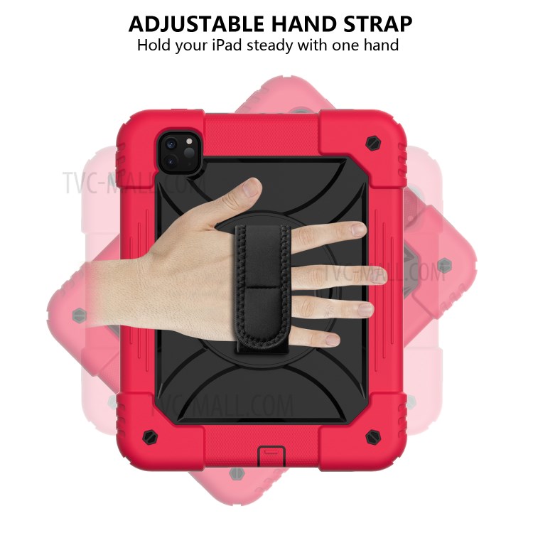 PC + TPU Shell with 360 Degree Swivel Kickstand Hand Strap and Shoulder Strap for iPad Pro 11-inch (2020)/(2018) - Red/Black-3