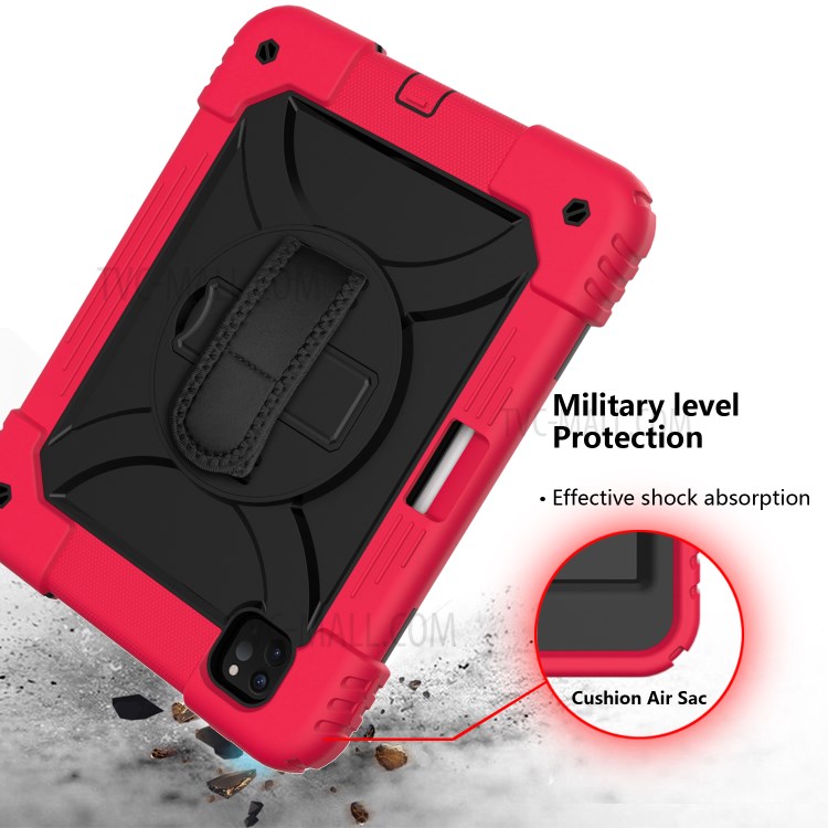 PC + TPU Shell with 360 Degree Swivel Kickstand Hand Strap and Shoulder Strap for iPad Pro 11-inch (2020)/(2018) - Red/Black-6