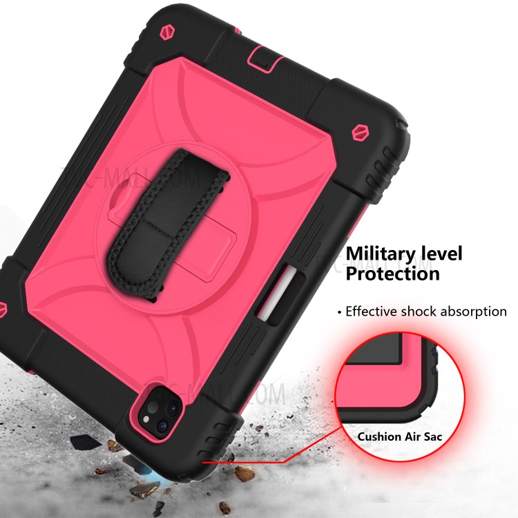 PC + TPU Shell with 360 Degree Swivel Kickstand Hand Strap and Shoulder Strap for iPad Pro 11-inch (2020)/(2018) - Black/Rose-6