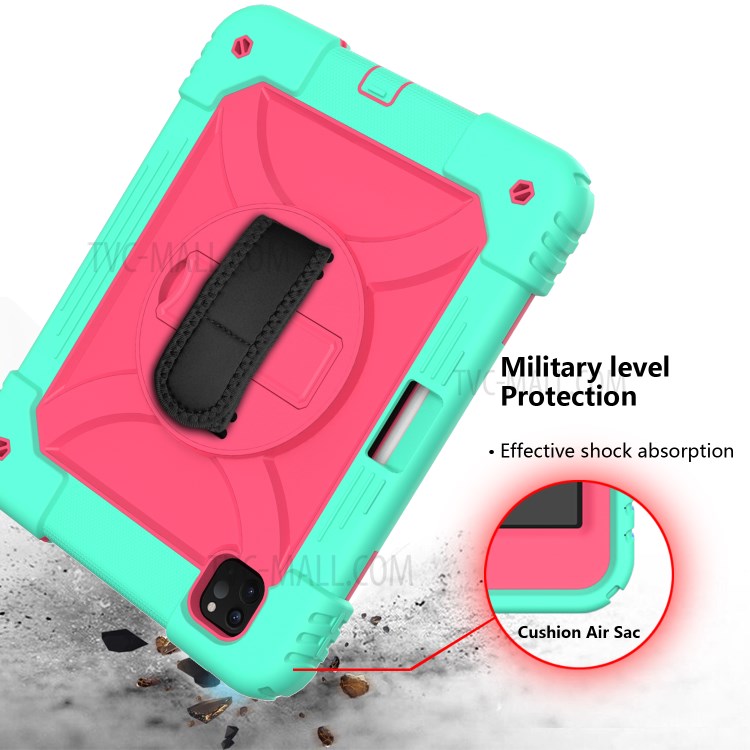 PC + TPU Shell with 360 Degree Swivel Kickstand Hand Strap and Shoulder Strap for iPad Pro 11-inch (2020)/(2018) - Green/Rose-6