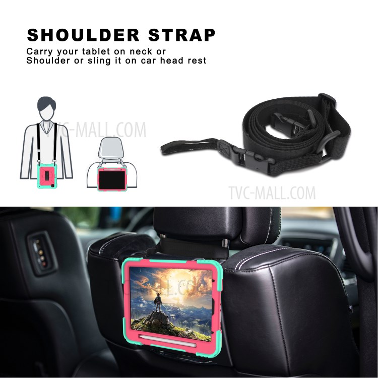 PC + TPU Shell with 360 Degree Swivel Kickstand Hand Strap and Shoulder Strap for iPad Pro 11-inch (2020)/(2018) - Green/Rose-9